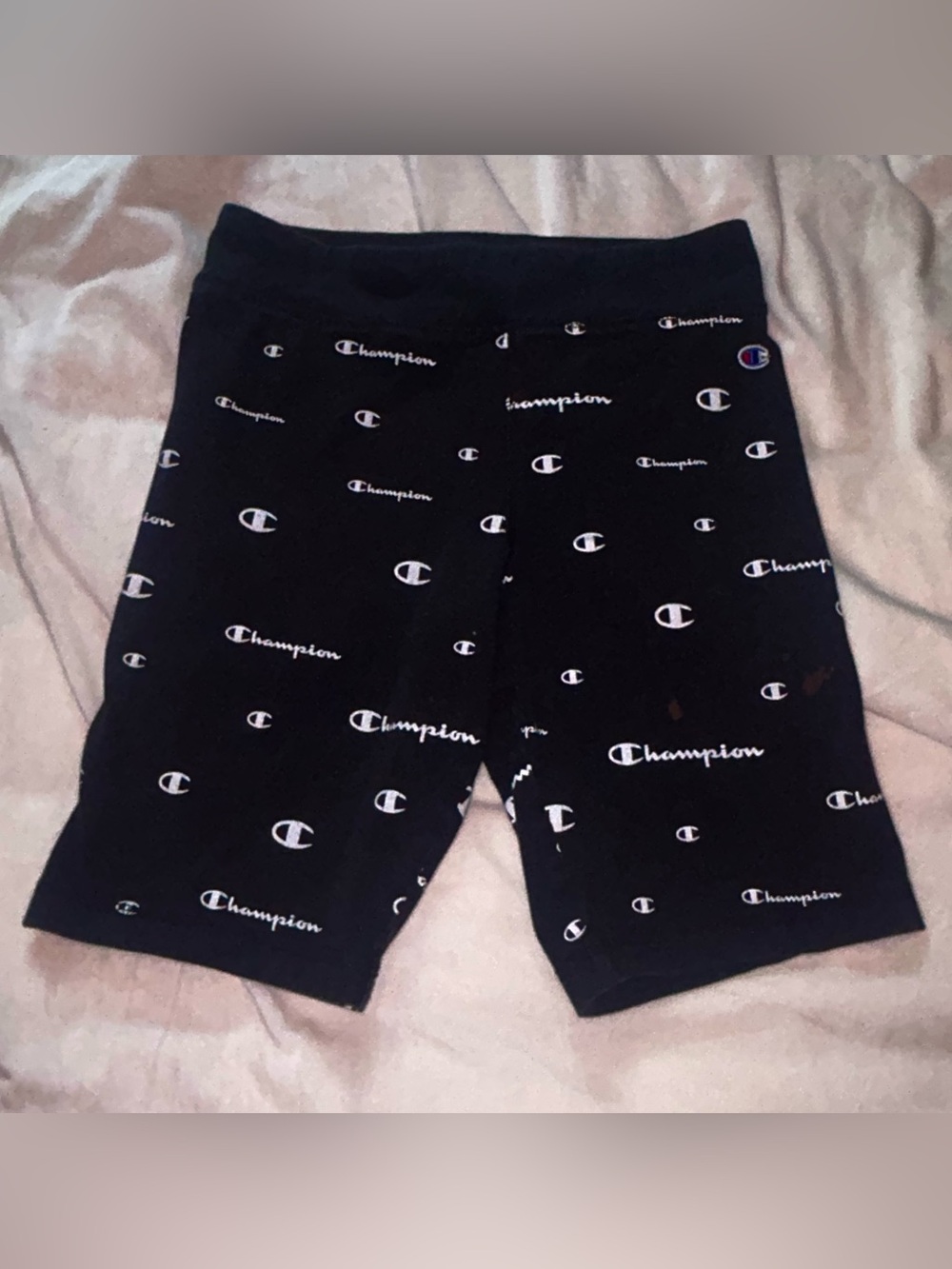 Champion Black Shorts with White Logo Print